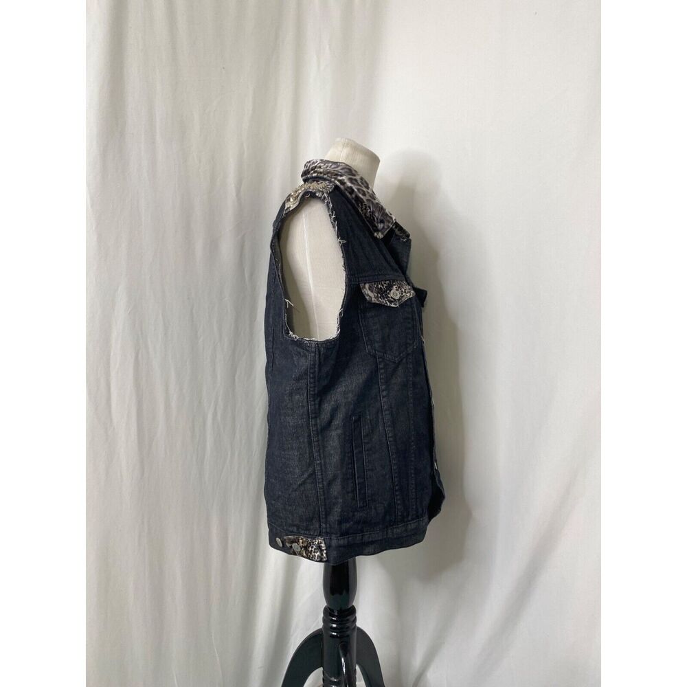Bare Fox Women's Vest Jacket Black Denim Studded Vintage Sleeveless Size Large - Picture 7 of 11